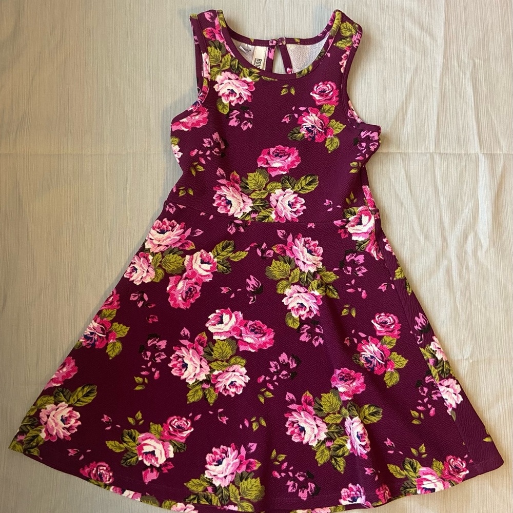 Route 66 Floral Kids Dress - Burgundy and Pink